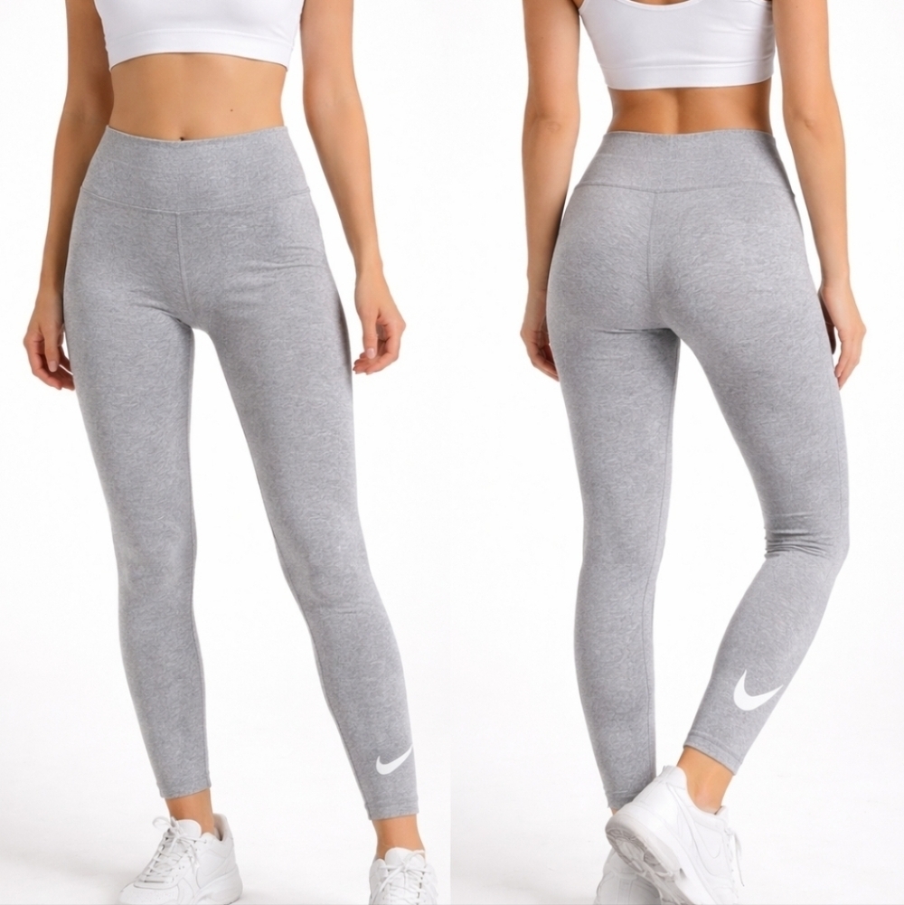 Nike Grey Skinny Leggings S Mid Rise Cotton Stretch Swoosh Athletic Pants